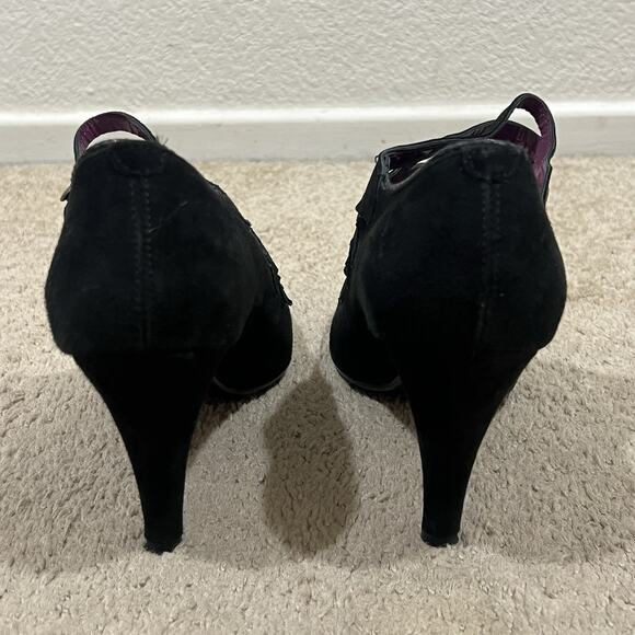 Vintage Etro Black Suede Lace Up Pointed Toe Heel Cut-Out Witchy Gothic Size 39